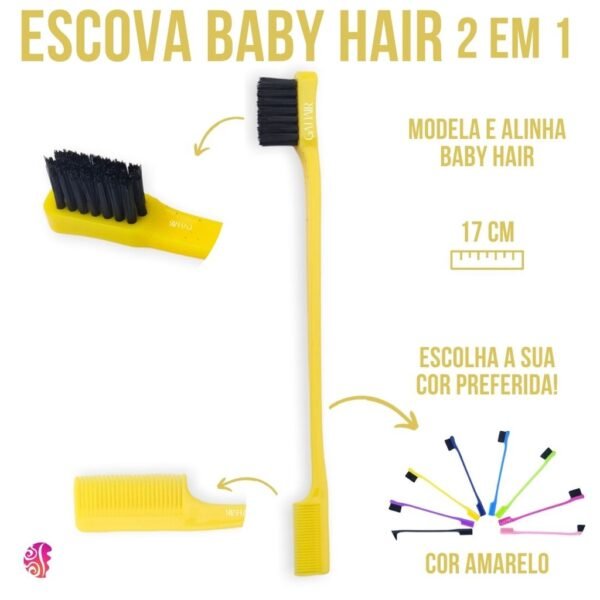 escova ou pente para baby hair 2 em 1 cor amarela