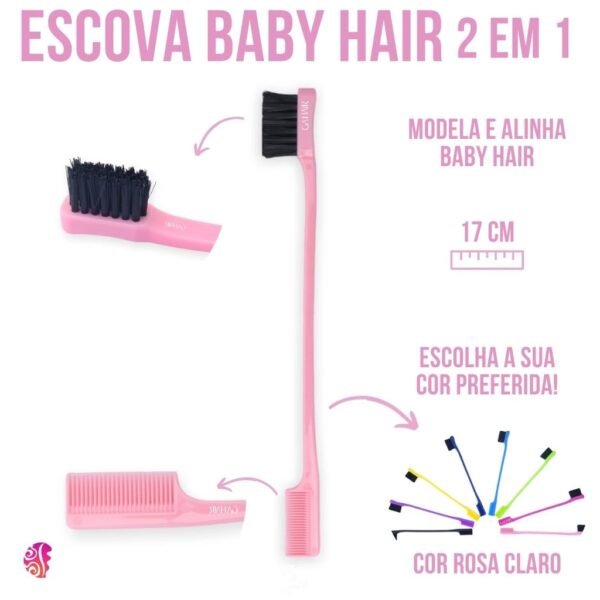 escova ou pente para baby hair 2 em 1 cor rosa